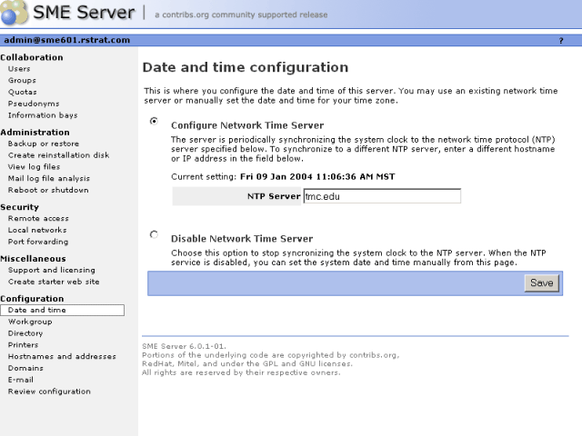 Date and time web panel