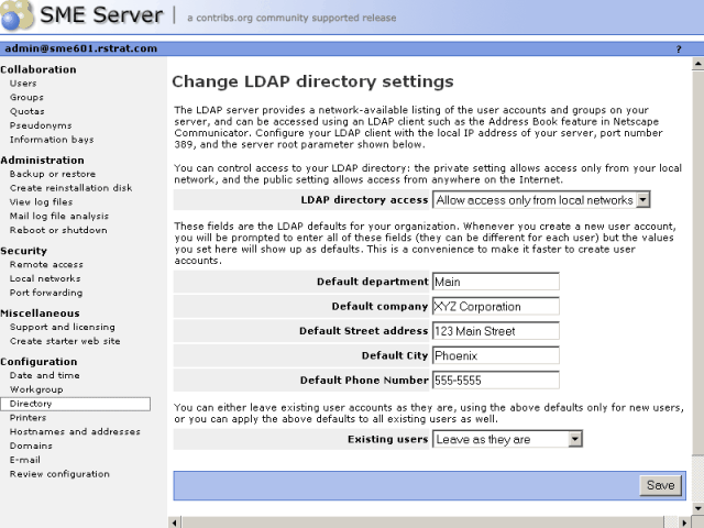 Directory web panel