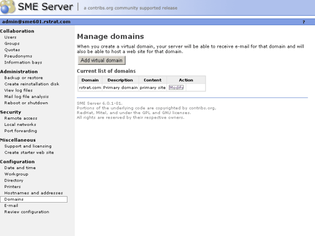 Manage domains web panel