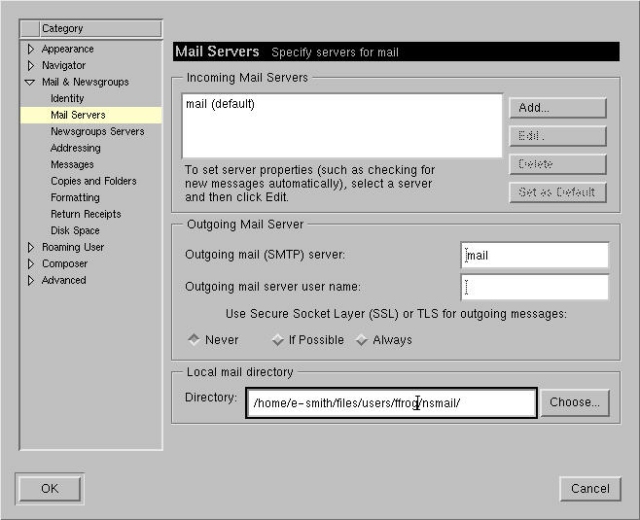 Netscape Preferences - mail