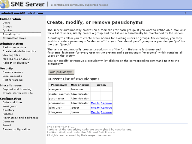 Pseudonyms web panel