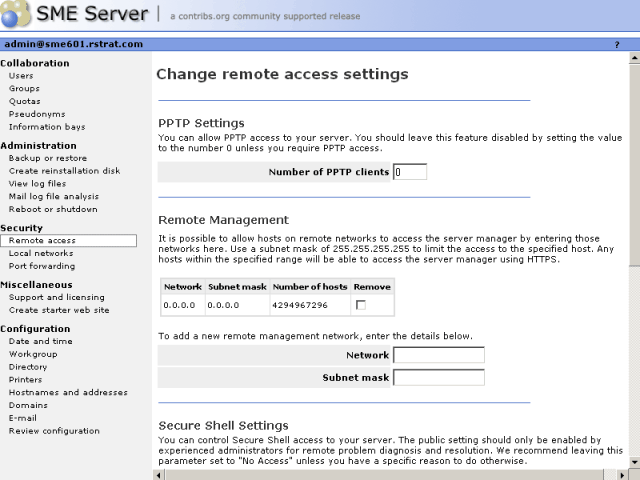 Remote Access web panel