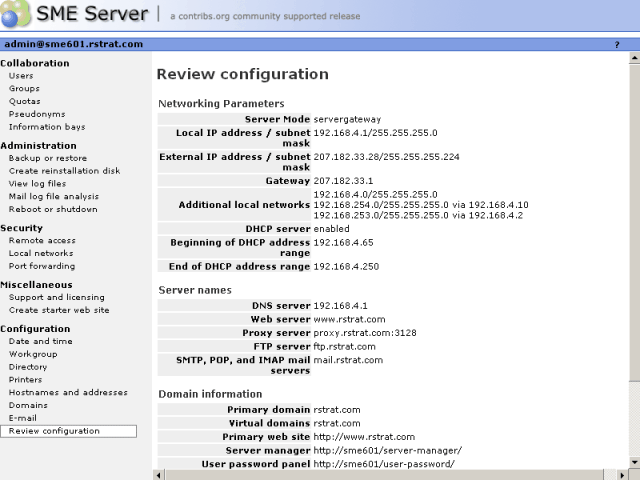 Review configuration web panel