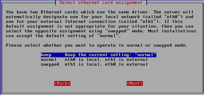 Selecting Ethernet card assignment