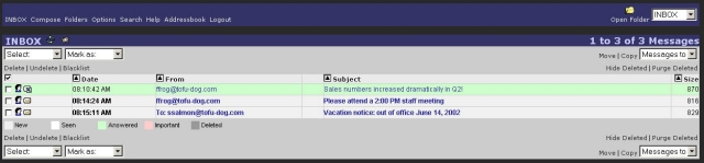 Another view of the webmail inbox
